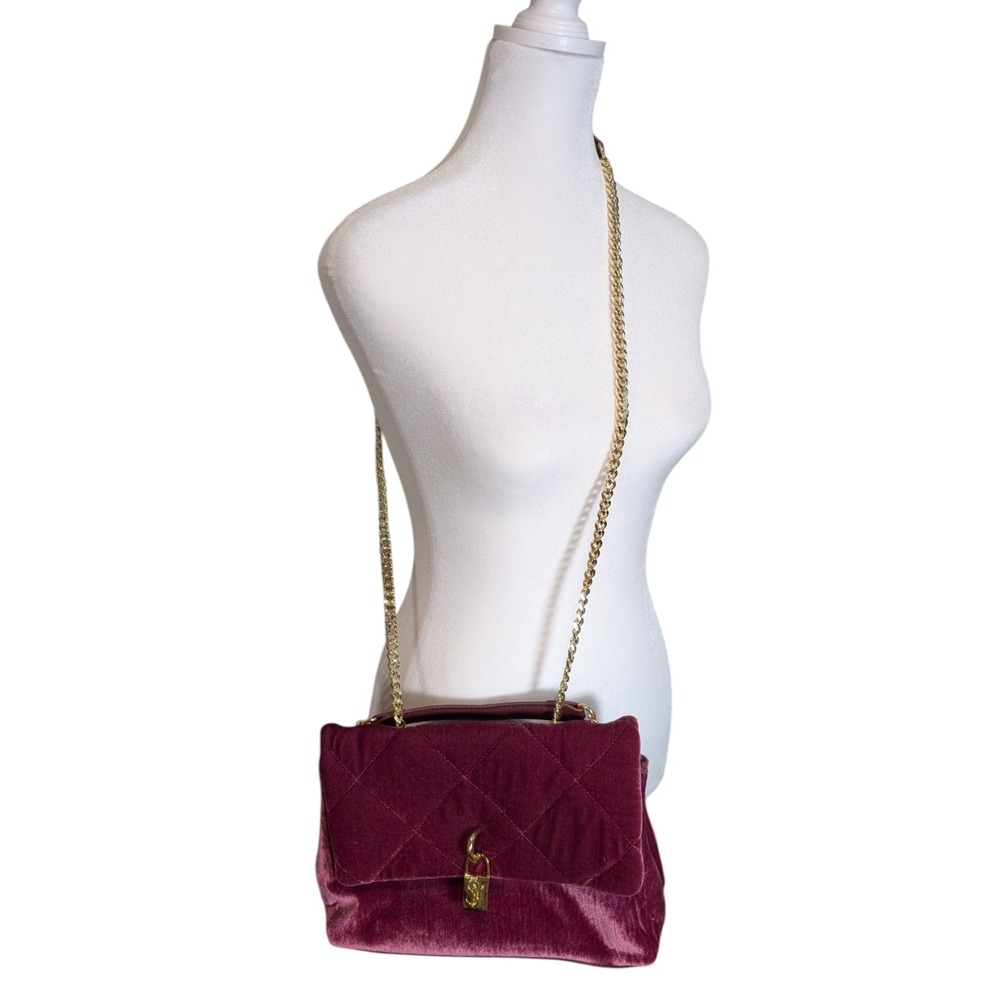 Steve Madden B-Dashing Burgundy Quilted Velvet Crossbody Shoulder Bag Gold Chain